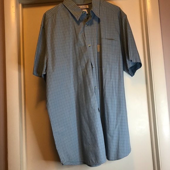 COLUMBIA Men's Size XL Blue Plaid short Sleeves Button Up Casual Shirt - Picture 1 of 8